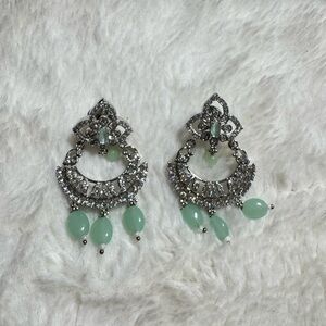 Elegant Silver and Green Chandelier Earrings